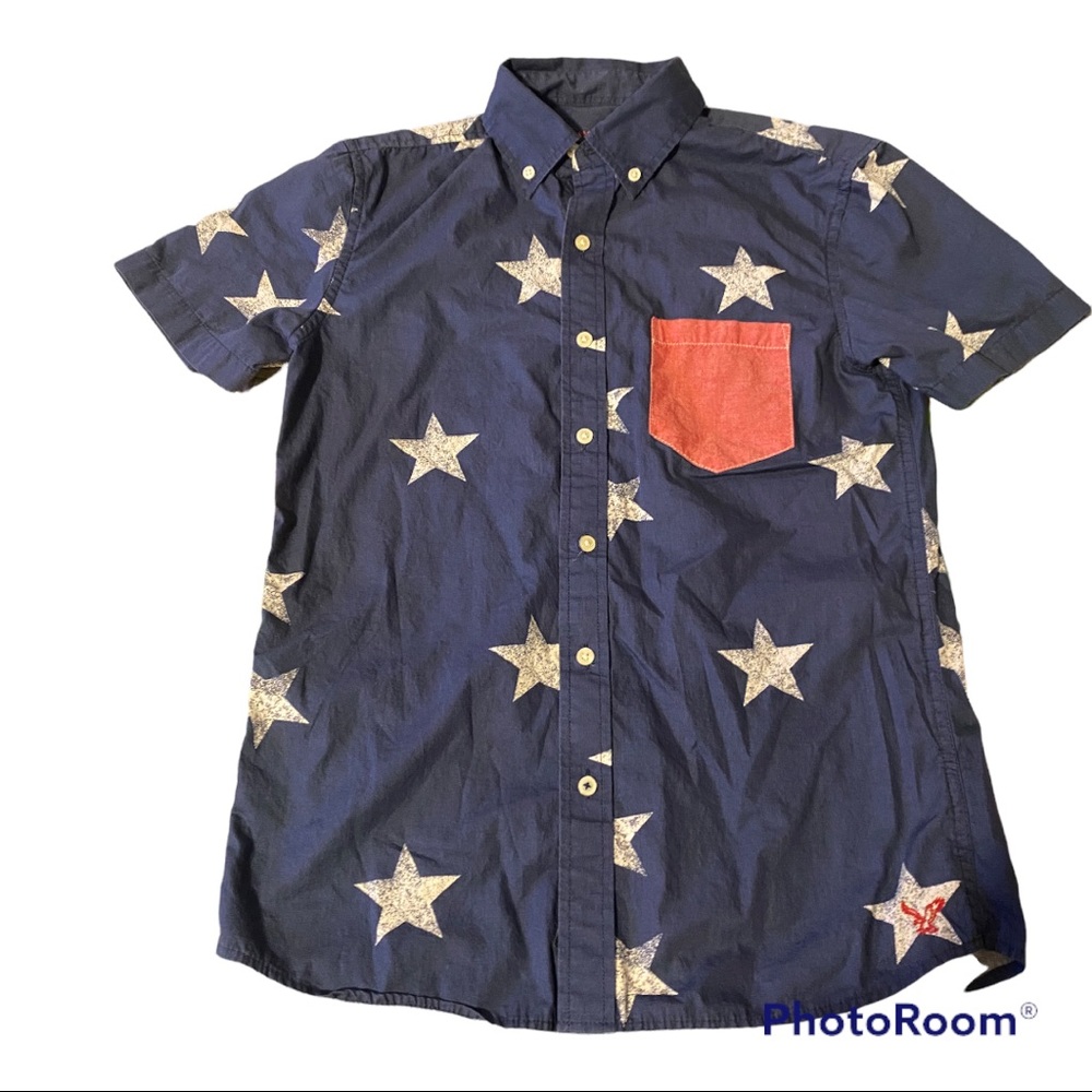 American Eagle flag button up shirt sleeve shirt